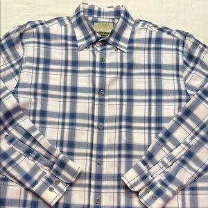 Cabela's Men's Blue & White Plaid Long Sleeve Button Down Casual Shirt